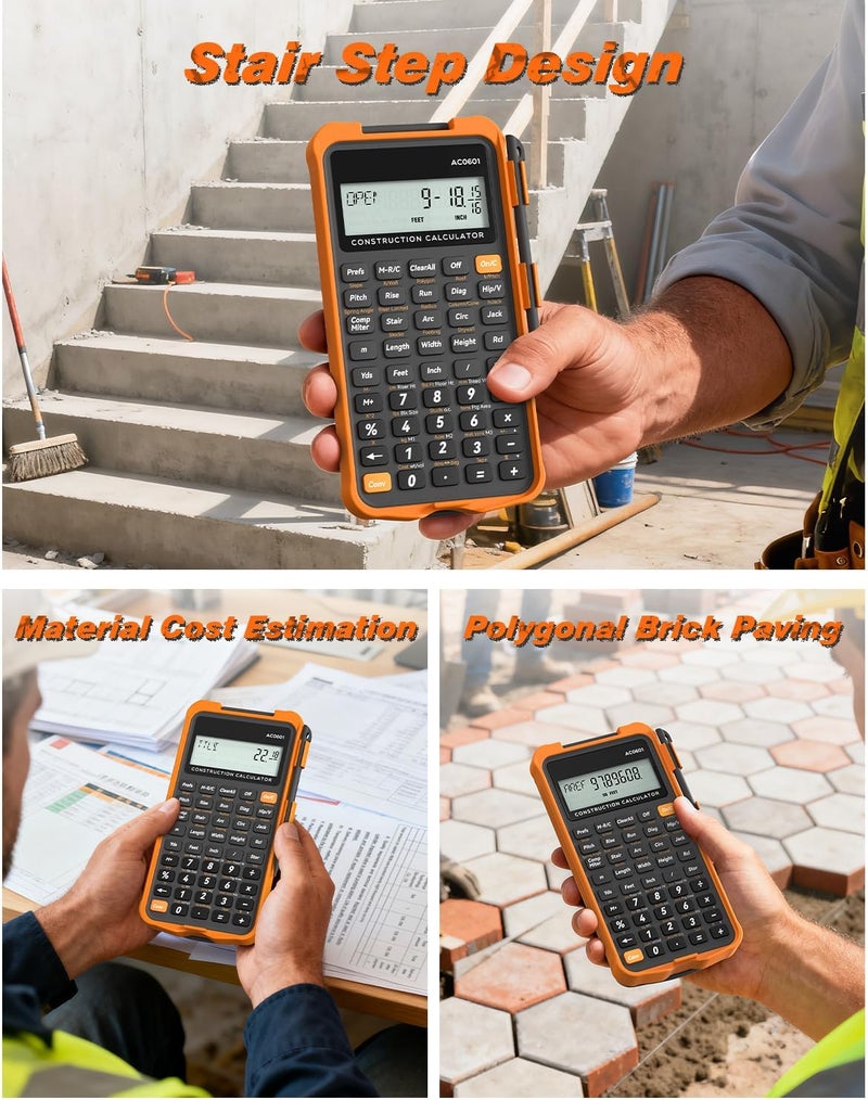 ROATEE Construction Calculator with Writing Tablet Industrial & Scientific Engineering Calculator for Contractor, Concrete Pocket Feet-inch-Fraction Calculators for Carpenter, Framer, Remodeler - Image 5